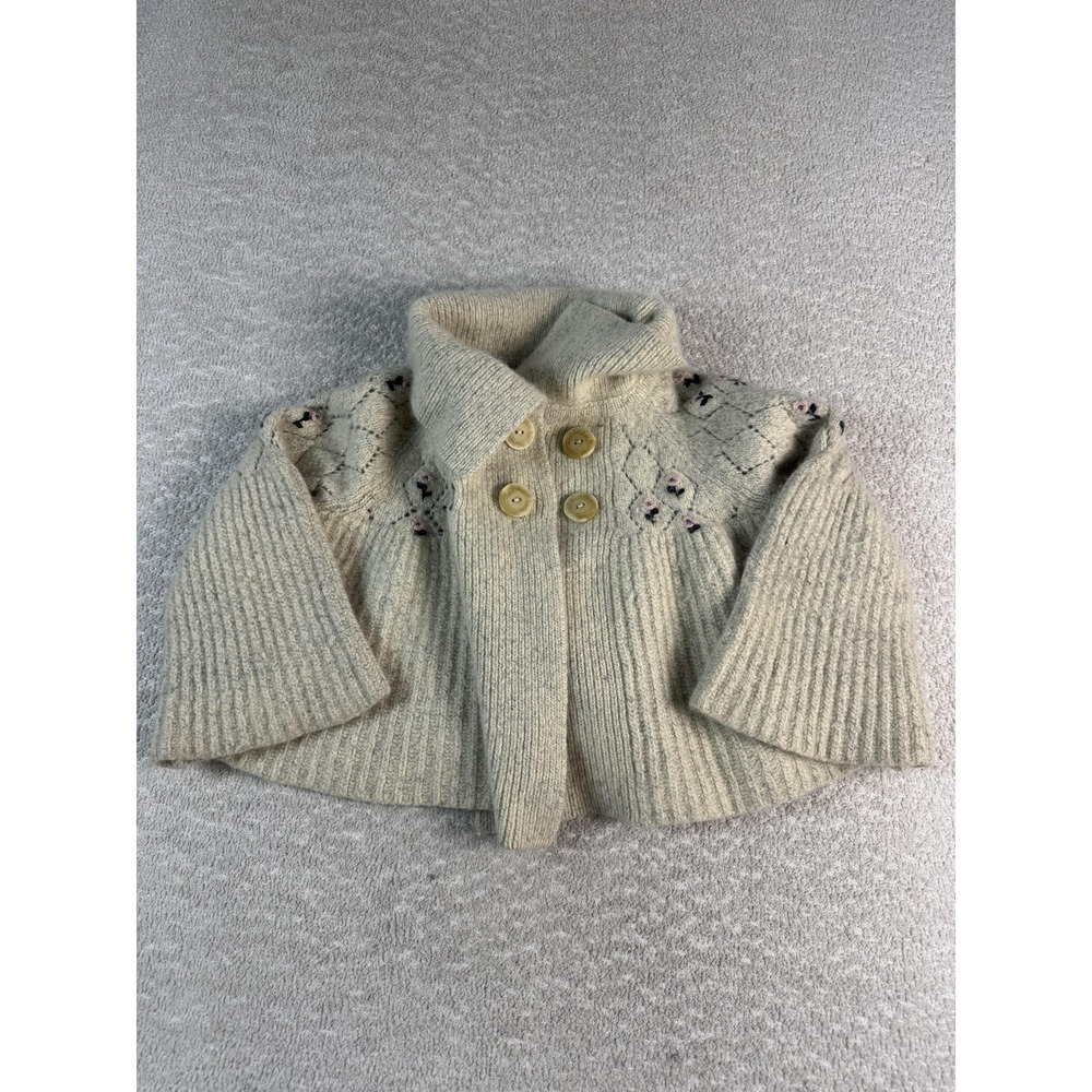 Sleeping on Snow Sweater Girls M Cream Double Breasted Cardigan Argyle